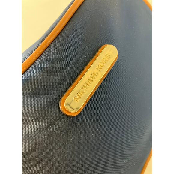 MICHAEL KORS, SMALL NAVY BLUE NYLON BROWN TRIM POUCH - Picture 9 of 16